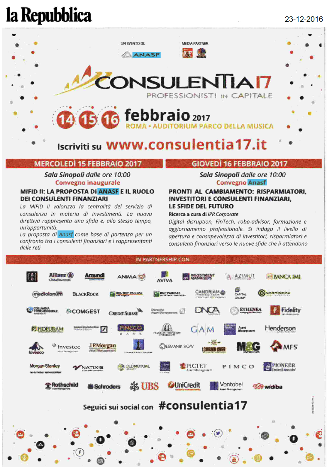 La pubblicità ConsulenTia17 Roma su La Repubblica